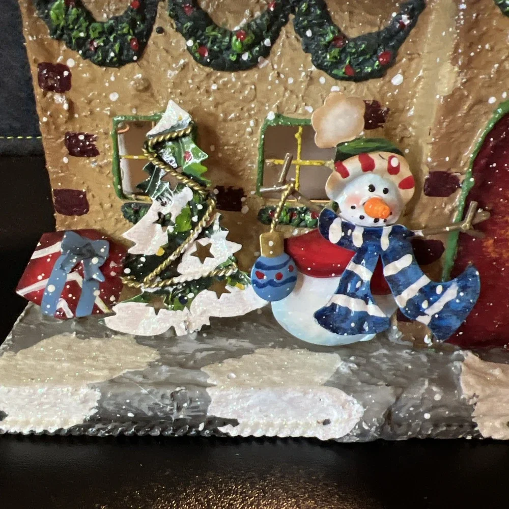 VINTAGE HOME INTERIORS XMAS Church Tin Luminary DBL Votive Candle‎ Holder (#V45)